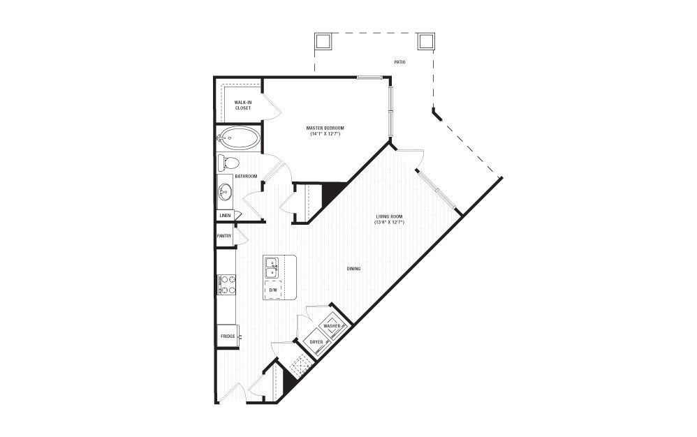 The Collins - 1 bedroom floorplan layout with 1 bath and 798 square feet. (2D)